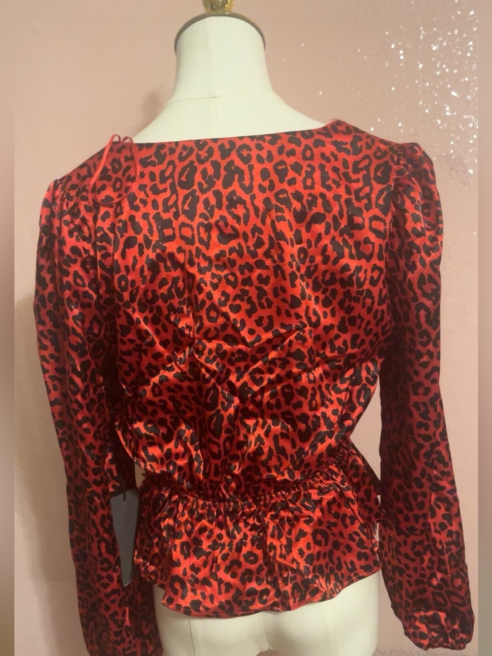 Red Leopard Satin Wrap Top LILY WHITE - Picture 3 of 5